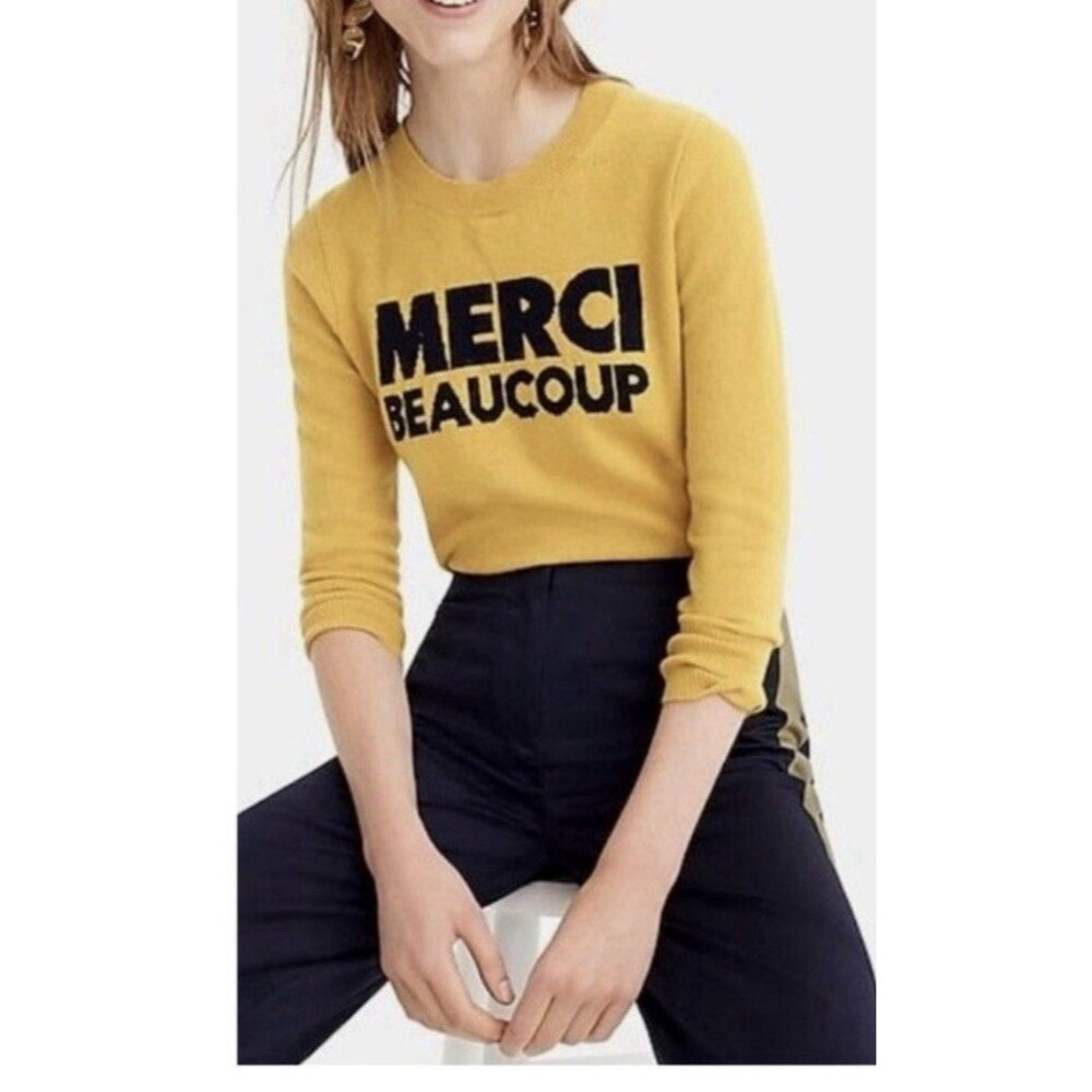 J Crew Medium Cashmere Merci Beaucoup Yellow Mustard Sweater Women’s